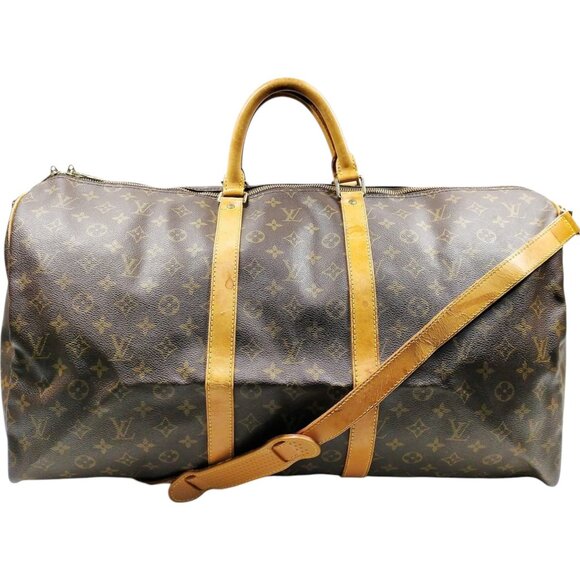 568472BV (X6) Louis Vuitton Travel Bag Keepall Bandouliere 55 Brown Monogram - Picture 1 of 10